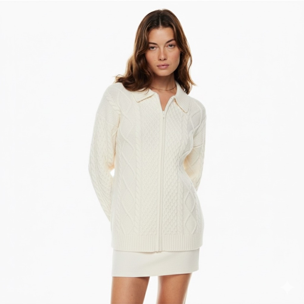 Aritzia Sunday Best Tinsel Zip-up Cable Knit Sweater Whisper White Size XS
